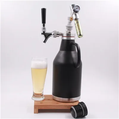 

Tapping system on 64oz double wall beer growler, Silver