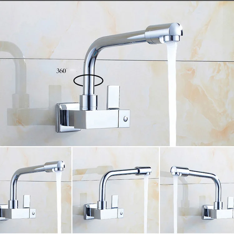 Wall Mounted Chrome Long Neck Spray Kitchen Sink Faucet Single Handle