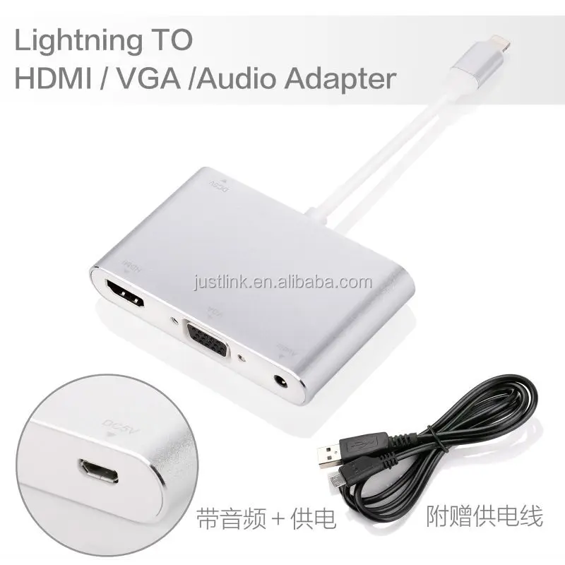 

8pin to HDMI VGA with Audio Splitter Digital AV Adapter for iPhoneX 8 8Plus 7 7Plus iPhone 6 6Plus iPad, Silver