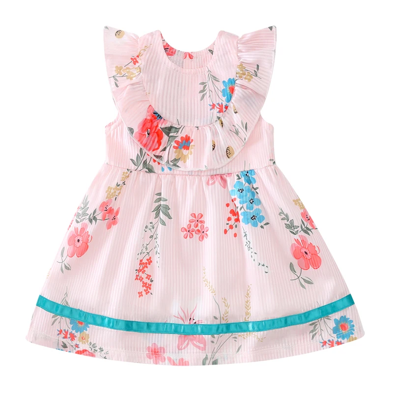 

Best Selling Pink flower print Baby clothes girl dress 100%cotton summer, Red