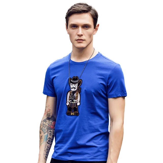 

Simple fashion men cotton round neck embroidery t shirt, Blue / white