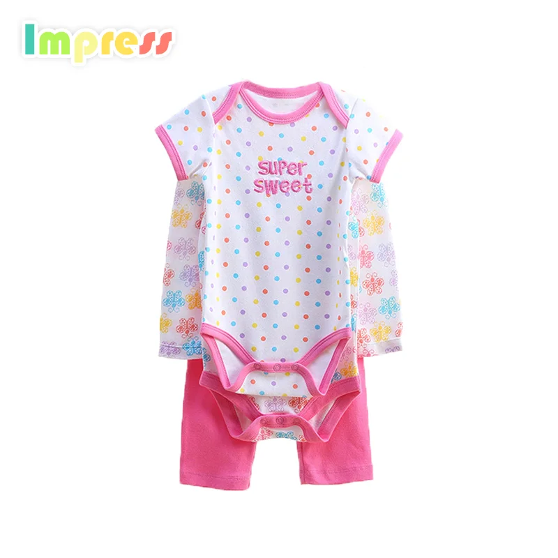 

Wholesale 3 pc baby girl clothing soft cotton baby bodysuit with pant gift set, As picture