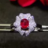 Pretty Hot 18k white gold South Africa real diamond natural unheated pigeon blood red flower shape rings Women Girls Handmade
