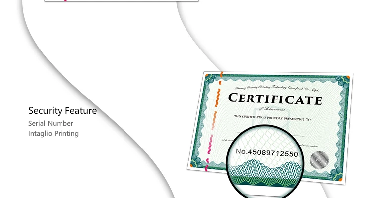 Custom A4 Security Certificate Printing With Watermark And Security ...