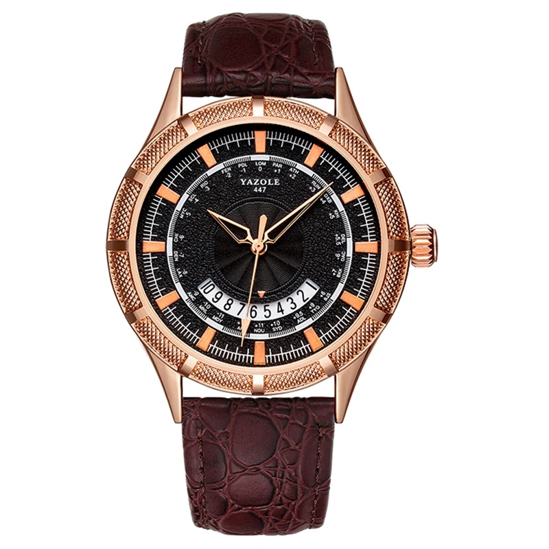 

YAZOLE New Luxury Brand Leather Strap Analog Men's Quartz Date Clock Fashion Casual Sports Watches Men Military Wrist Watch