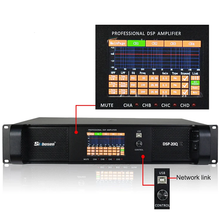 Sinbosen class d computer audio systems power amplifier DSP20Q professional dsp karaoke amplifier