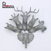 Roogo multifunctional polyresin smoky gray vintage animal head wall hooks for coat