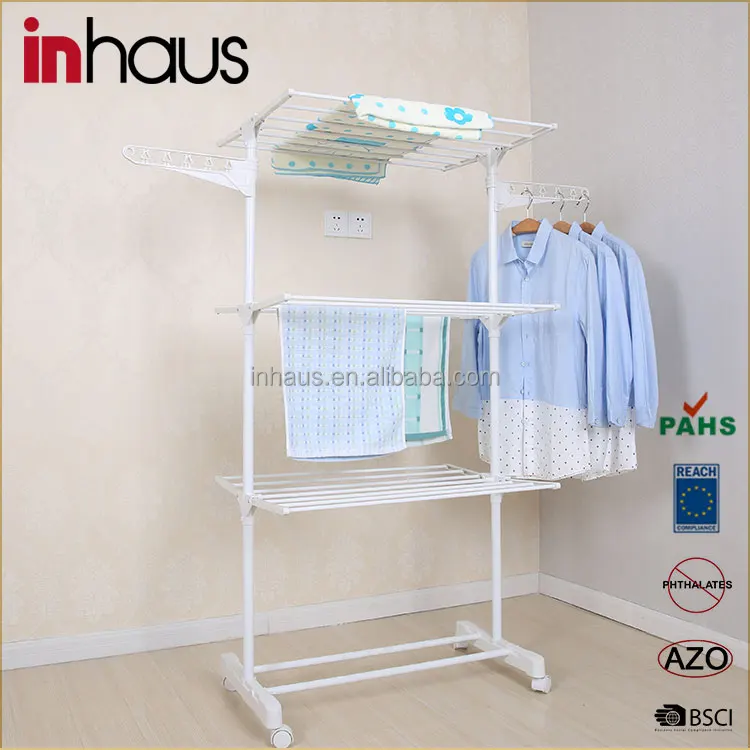 
3 tier folding hanging cloth drying rack space saving clothes hanging stand 