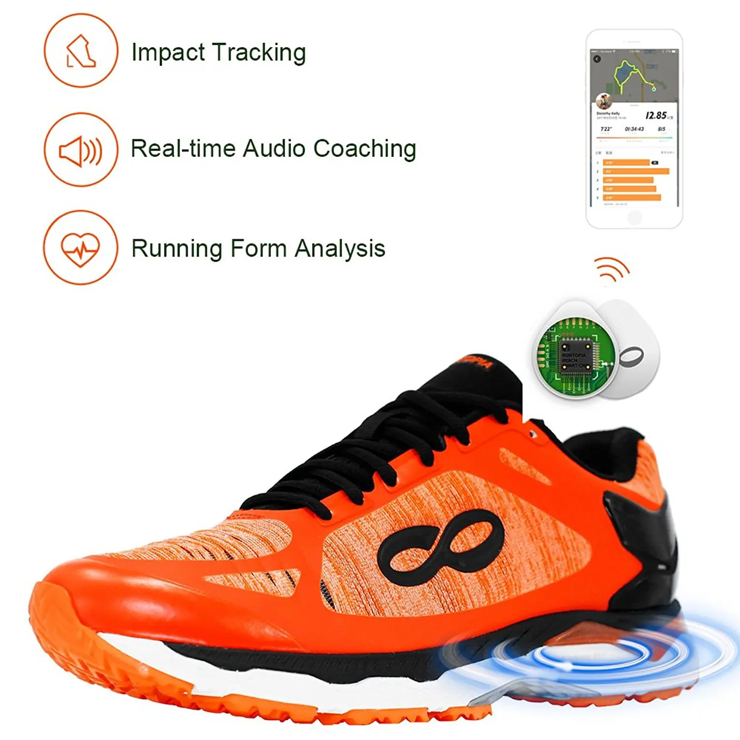 Runtopia Reach 2.0 Men's Smart Running Shoes Equipped with Data Tracking Chip