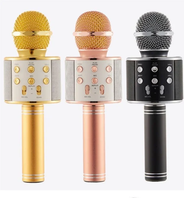 

Q5 WS-858 WS-1816 H8 Mini Multi-function USB Charger Portable Wireless Microphone for Karaoke, Black/pink/gold