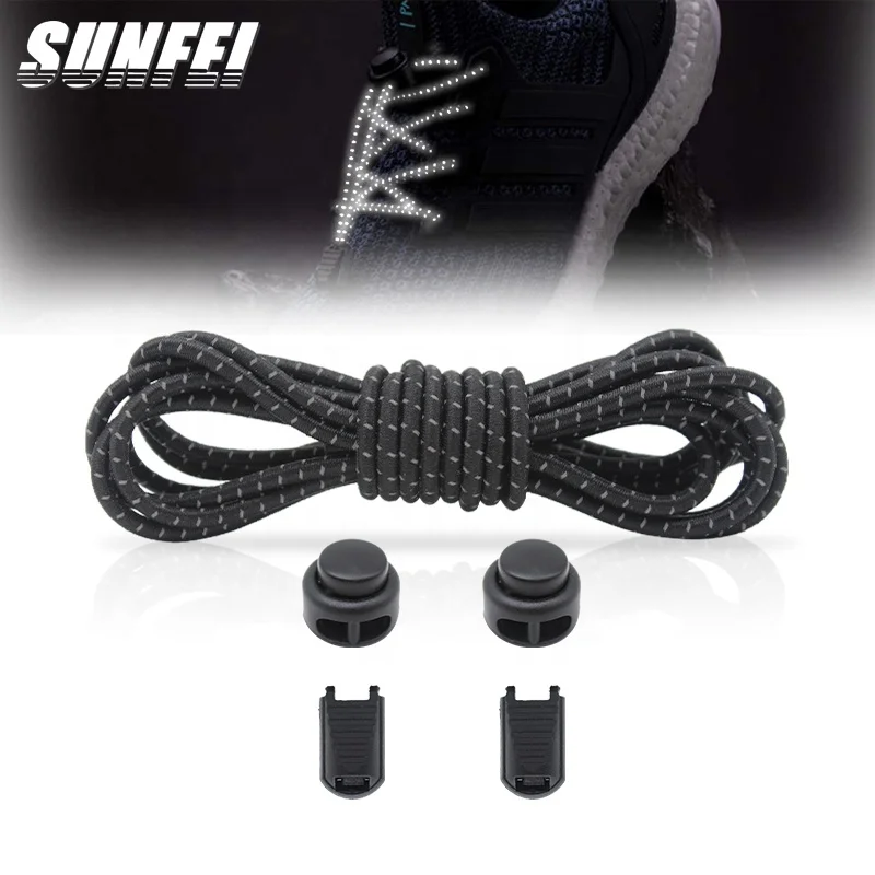 

sunfei custom Reflective no tie elastic shoelace glow in the dark shoelaces Adjustable lace lock For sneakers