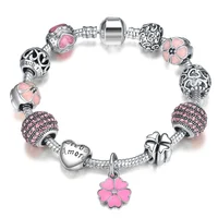 

LZESHINE Antique Silver Charm Bracelet & Bangle With Love Flower Crystal Ball Beads Bracelets For Women Wedding Jewelry PDBR0004