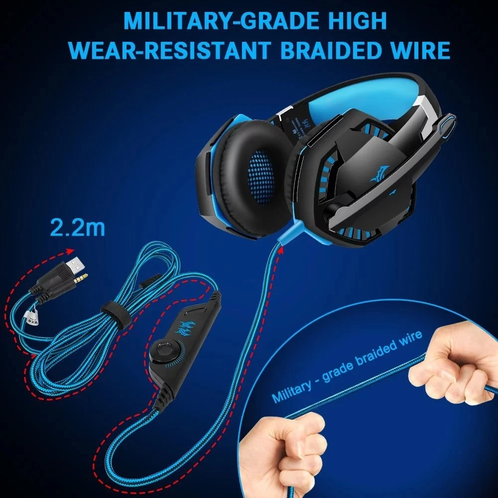 Factory Computer Stereo Gaming Headphones Kotion EACH G2000 With Mic LED Light Earphone Over Ear Wired Headset For PC Game - ANKUX.COM
