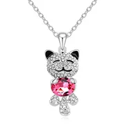 

Gold plated zinc alloy crystal teddy bear necklace for women