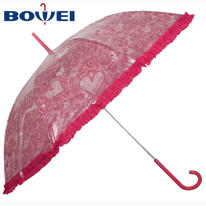 Factory supply flower design transparent poe lace umbrella wholesale clear