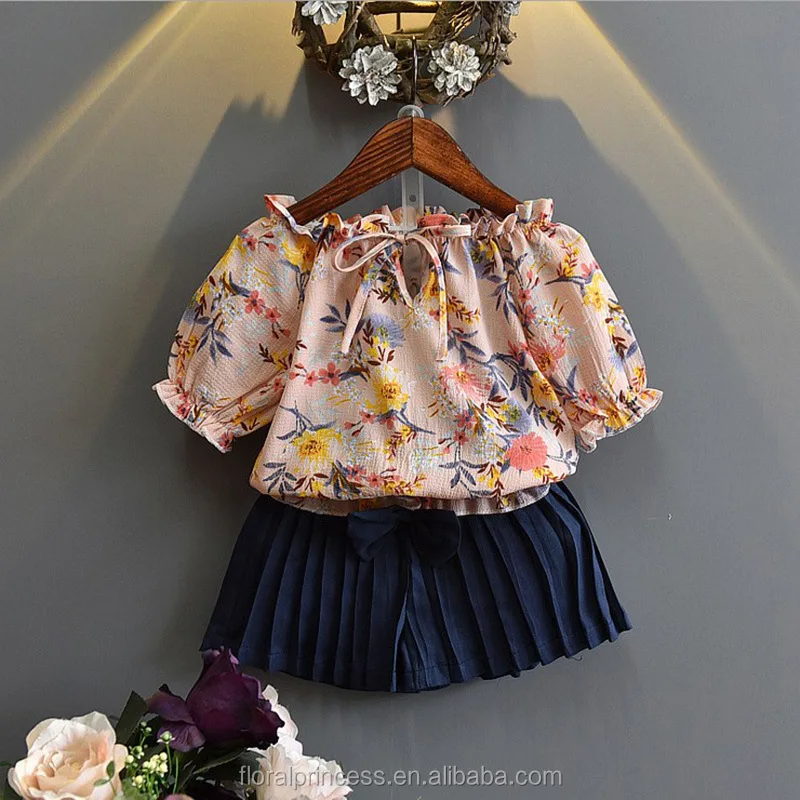 

spring children summer clothes sets baby girl broken flower chiffon tops+denim dress 2pcs sets for 2-6Y, As picture