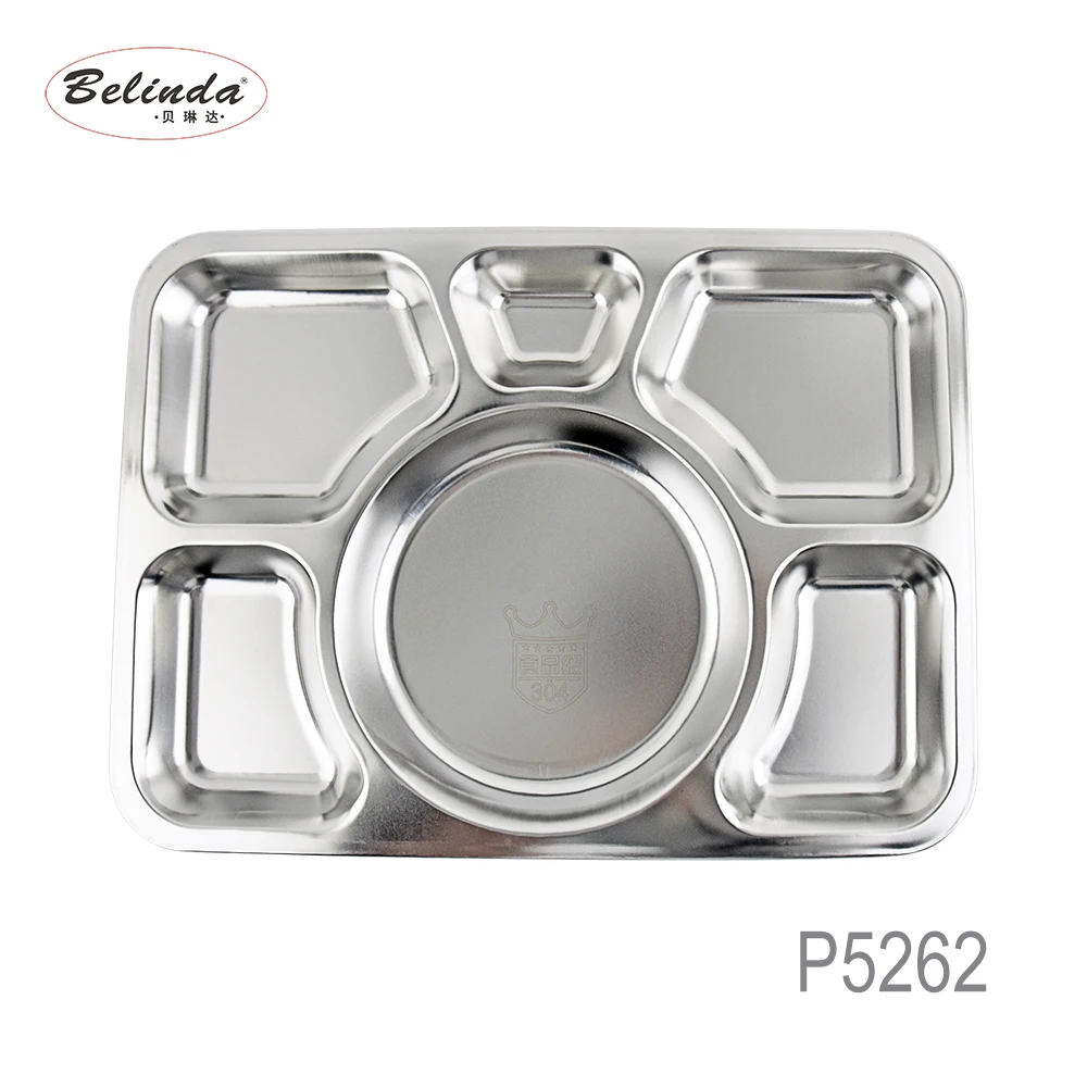 6 Divided Food Grade Stainless Steel 304 Fast Food Canteen Compartment Tray P5262-6