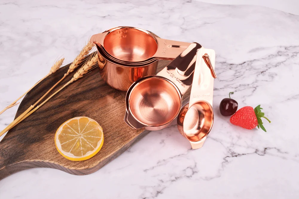 
Wholesale Copper Plated Rose Gold Bakeware Stainless Steel Measuring Cups and Spoons 