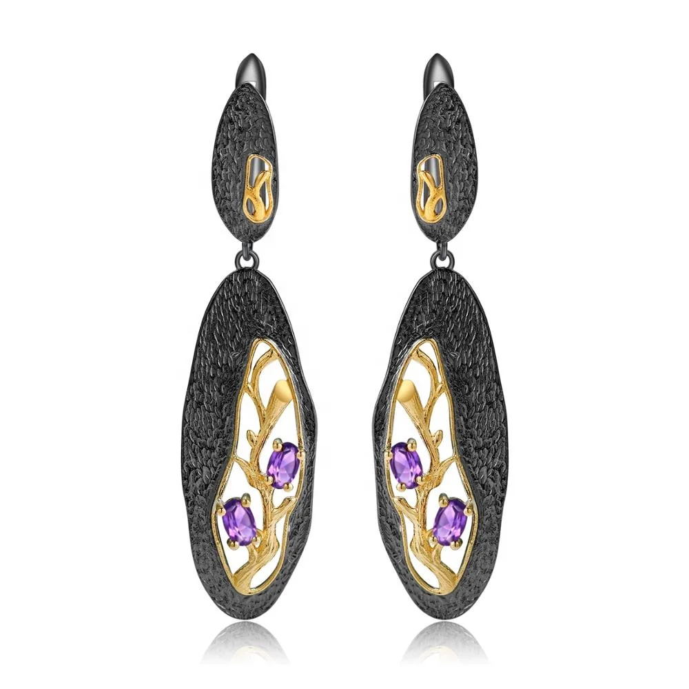 

Abiding natural fashion gemstone amethyst gold plated 925 sterling silver earring jewelry set for women