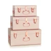 Set 3 Colorful Metal Storage Trunk Locked Trunk Boxes With Rose Gold Accessories