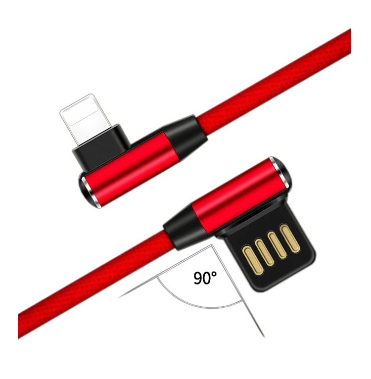 

1.2M Micro 8Pin Type C Nylon Braided 90 Degree L Plug Date Usb Charging Cable for iphone 8, Blue;red;black;coffee