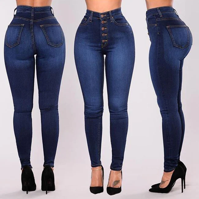 

2018 latest design ladies high waist denim pants women jeans, Dark blue/light blue