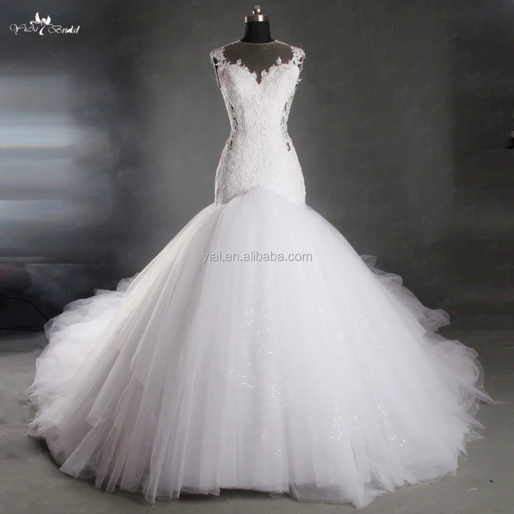 Tw0181 Classic Custom Made Puffy Mermaid Wedding Gown White
