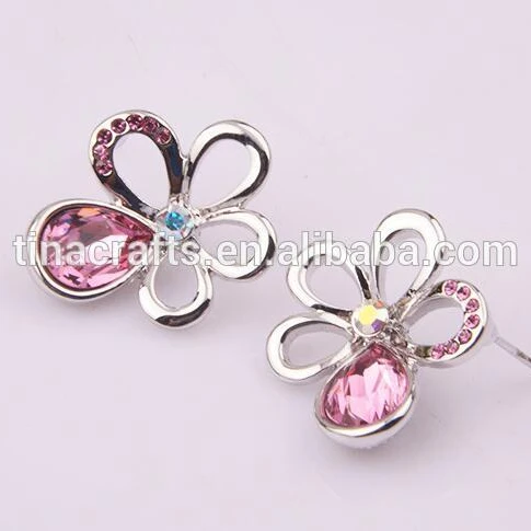 

Silver stud lady modern stylish fashion blossom flower arrows gem stone earrings