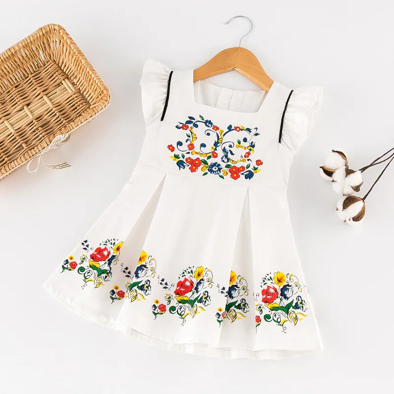 

2017 Girl Clothes Kids Summer Casual Dress Short Sleeve Printing Dress Wear, As picture