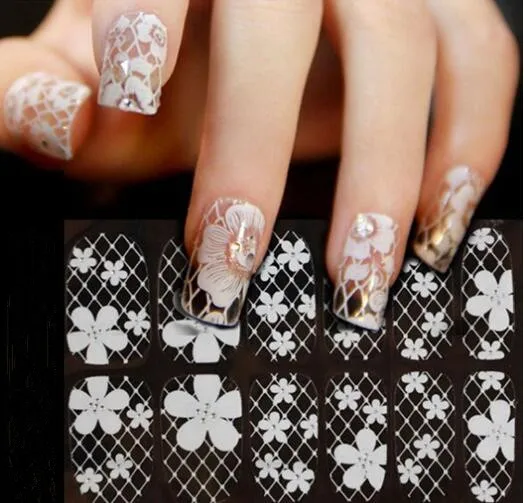 

WHITE LACE Nail Art Full Nail Wraps Long and Short Nails