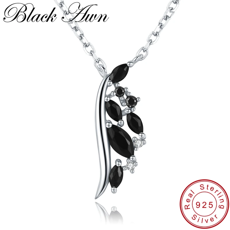 

[BLACK AWN] 925 Sterling Silver Necklace for Women Elegant Leaf Necklaces Pendants Sterling Silver Jewelry K040