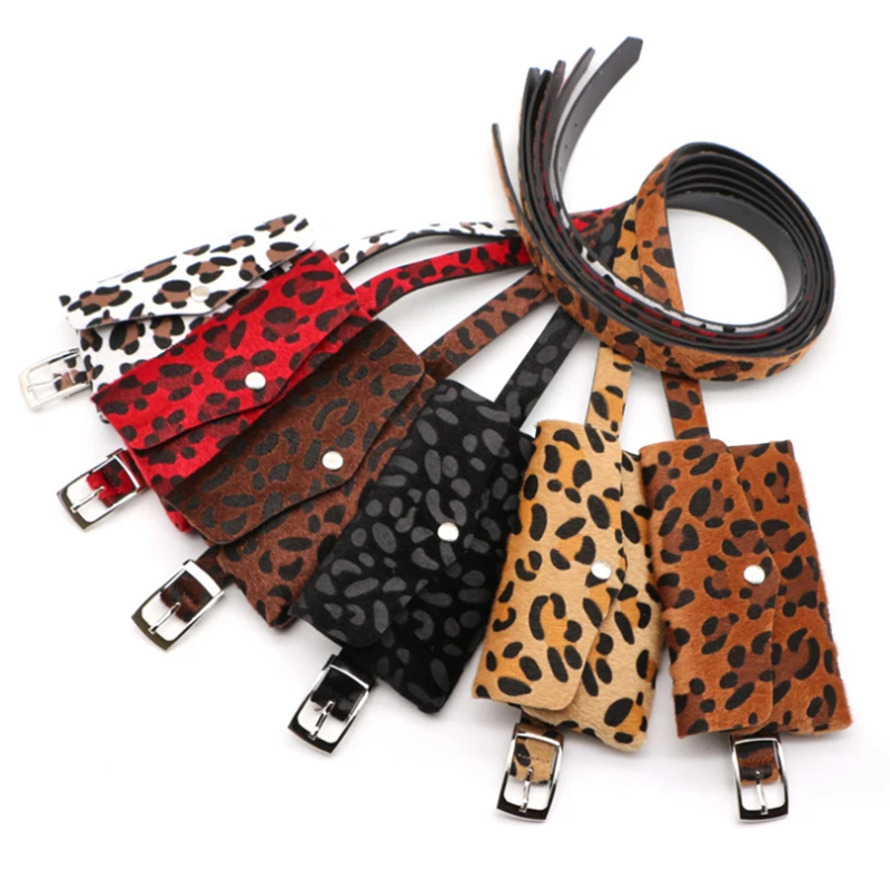 

Low MOQ Cellphone Money Fashion Durable Removable Custom PU Women Leopard Horsehair Waist Bag Belt Fanny Pack