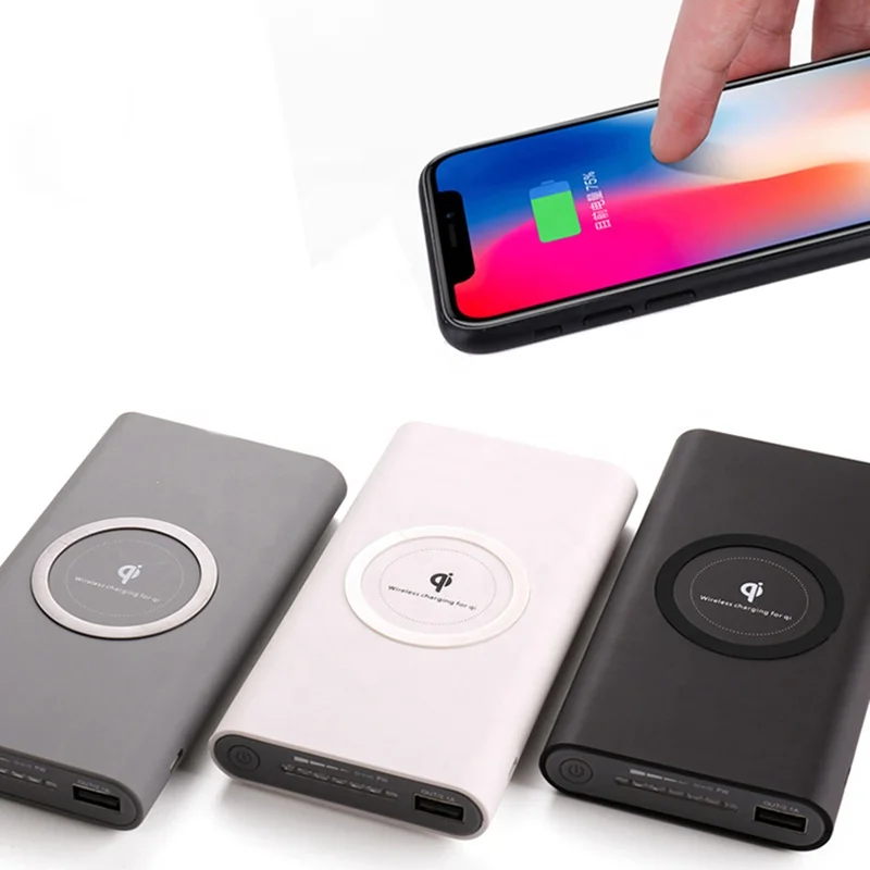 

Qi standard portable mobile phone wireless charger power bank 10000mah for iphone 8 8p X Xr Xs max, Black, gray, white