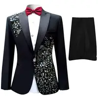 

2 Piece(Jacket Pant) Floral Men Costume Suit Blazer Event Singer Evening Dress Jacket Black Red