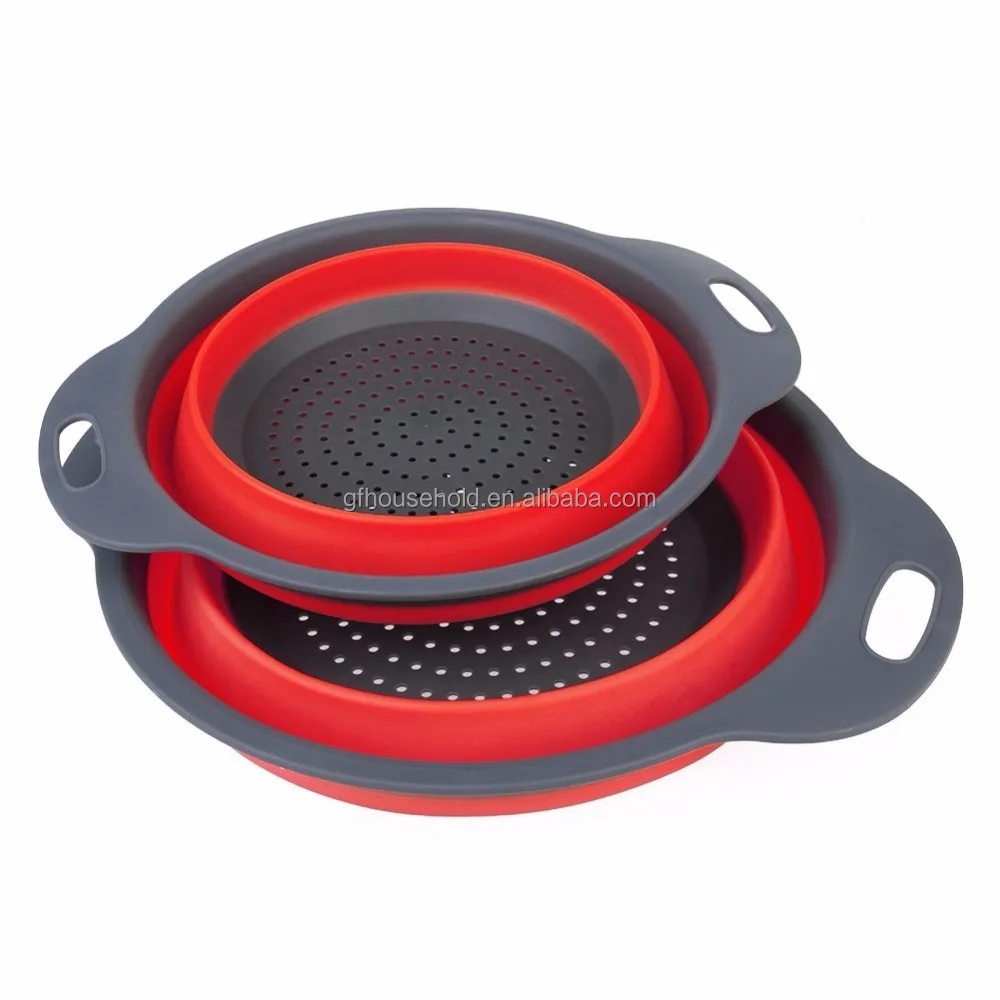 

Colorful funny Soft siliconeNon-slip Rubber Grip Collapsible Silicone Colander Strainer 9.7/11.5 inch