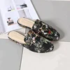 Ladies embroidered open back slippers open back flat loafer sandals shoes