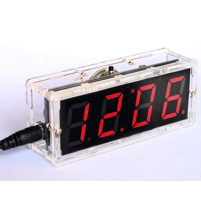 

DIY Digital Clock Time Thermometer Kit Red With Talking Clock And PDF With Speaker, Black