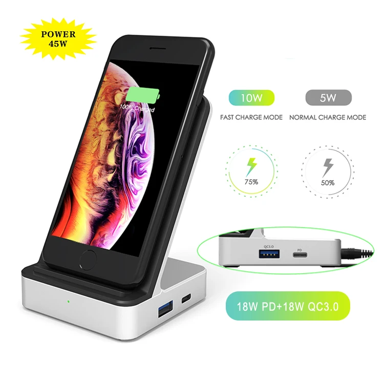 

PD interface 3 in 1 wireless transmitter fast charging custom wireless charger mobile phone stand