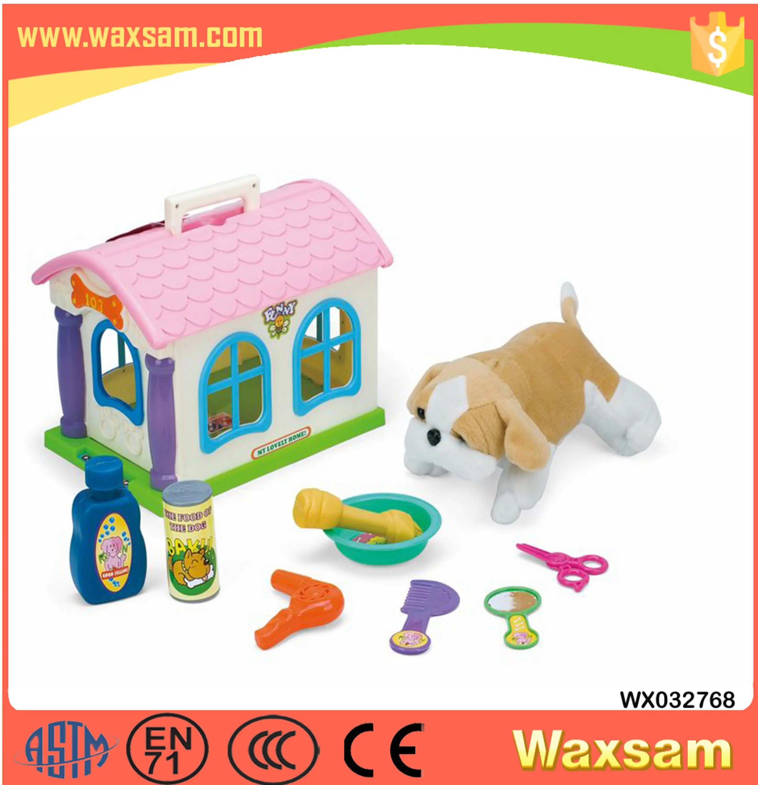 Hot Selling Lovely Plush Dog Ang House Animal Toy,Pet House Toy With