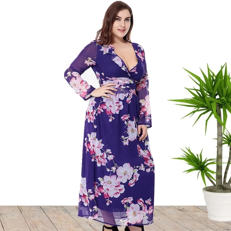 

Long Sleeve Floral Print Plus Size Maxi Long Autumn Dress For Women