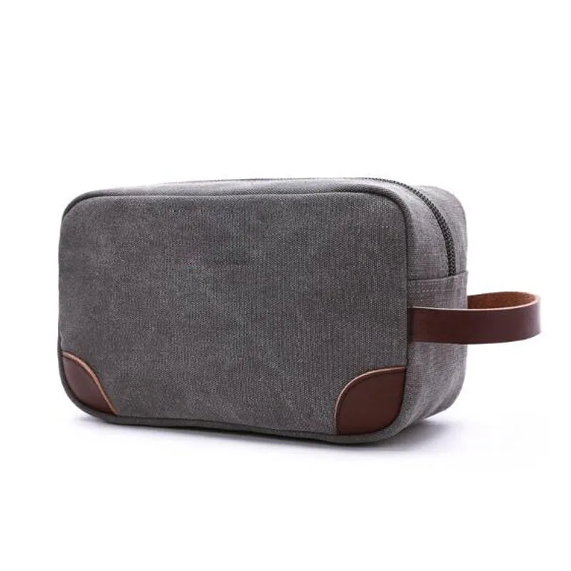 

HZAILU custom logo canvas cosmetic bag logo high quality travel canvas organizer bag canvas toiletry bag for men, Grey color in stock