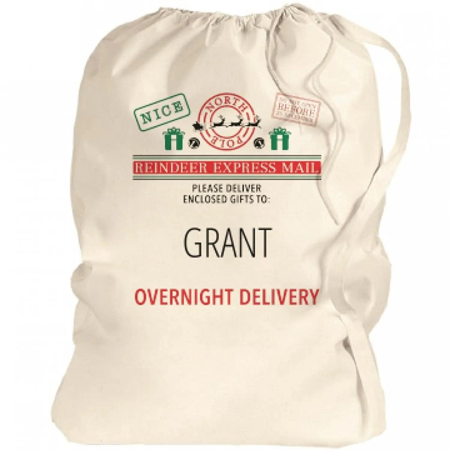 Santa Bag Overnight Xmas Delivery For Grant: Canvas Laundry Bag