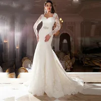 

Hot sale new suzhou Customized appliqued beaded long sleeve Mermaid Wedding dress bridal gown with crystal belt MWB1
