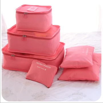 

New arrival promotion polyester clothes packing cube set bag in bag 6 pcs travel pouch set, Grey blue,pink,wine red,rose pink,green ,navy blue,light blue,orange,