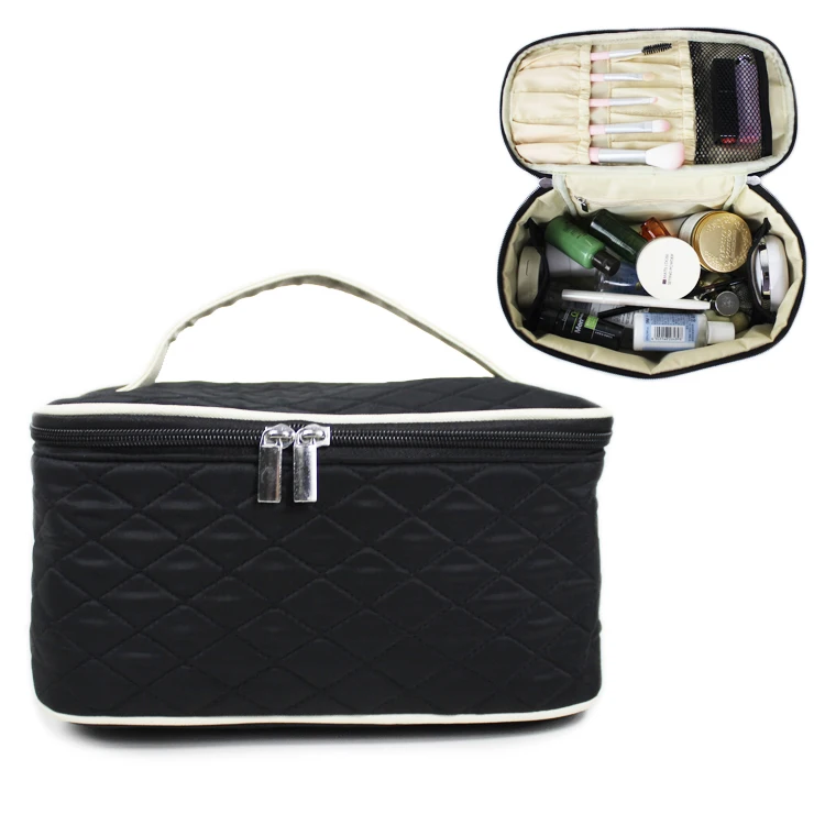 

OEM factory wholesale custom logo toiletry pouches portable travel makeup organizer case cosmetic bag, Black