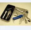 Multi Folding Cutlery with Spoon Fork Knife Tool Kit Steel Tactical Outdoor Camping Combination Tableware LED Flashlight Compass