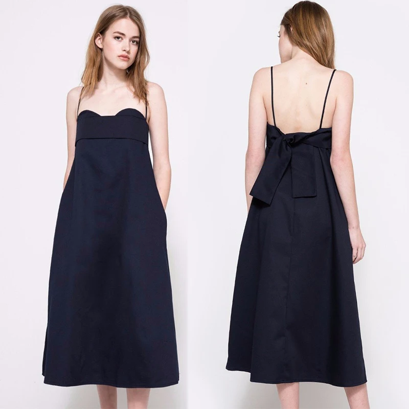 

Best Quality Plus Size Navy Blue Midi Elegant Lady Dress
