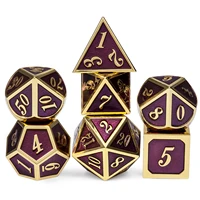 

Custom Printed 7PCS Metal Gaming Dice, Dark Purple with Gold Frame Heavy Dice Set for Board Game