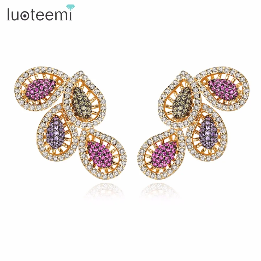 

LUOTEEMI Leaves Crystal Big Stud Earrings with Multi Stones for Women Fashion Jewelry Boucle D'Oreille Femme Bijuteria Feminina, N/a