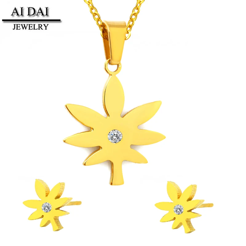 

Spot wholesale 18k gold jewelry Stainless steel Maple leaf earrings necklace jewelry set